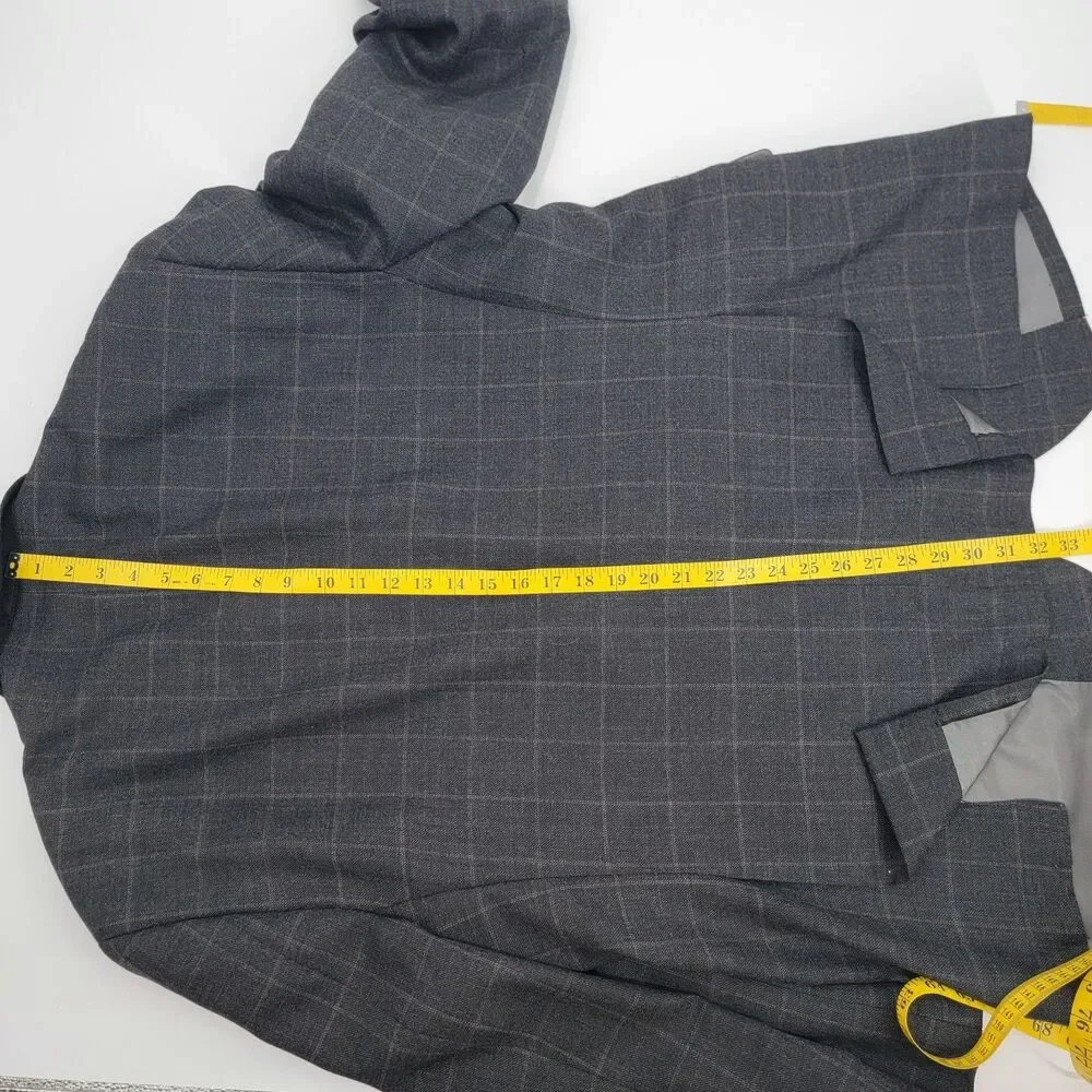Pronto Uomo Platinum Mens 52R Charcoal Grey Windowpane 100% Wool 2-Vent Blazer